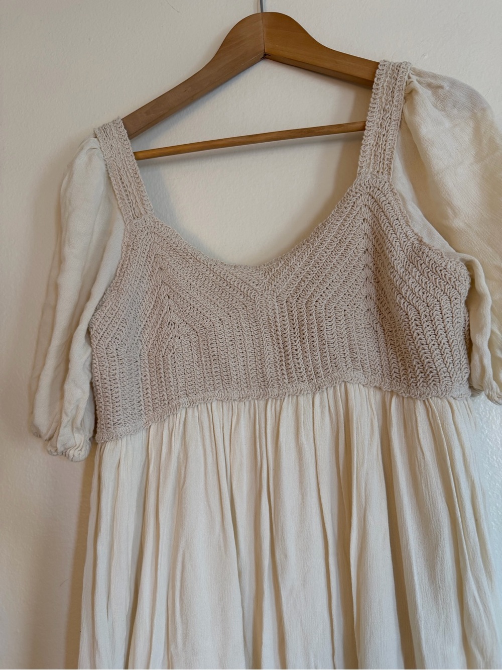 Cream Puff-Sleeve Crochet Bodice Maxi Dress Cottagecore Peasant dress - Picture 4 of 9